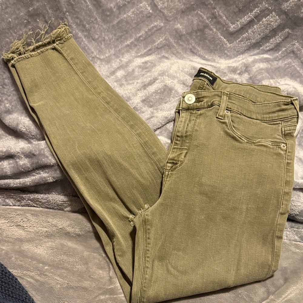 Hudson Jeans Olive Green Raw-Hem Ankle Skinny